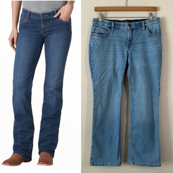 WRANGLER Women Bootcut Ultimate Riding Jeans Light Wash Boho Western Festival 34 - Picture 1 of 9